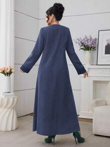 Al Najma Váy ren xanh lá cây phong cách Ả Rập thường ngày dành cho nữ - Màu xanh bụi bặm - Xem 2