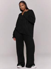 MUSERA Plus Size Knitted Button Through V-Neck Cardigan Everyday Casual Cozy Cute Evening Party Elegant Spring - Black - View 5