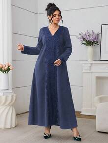 Al Najma Váy ren xanh lá cây phong cách Ả Rập thường ngày dành cho nữ - Màu xanh bụi bặm - Xem 8