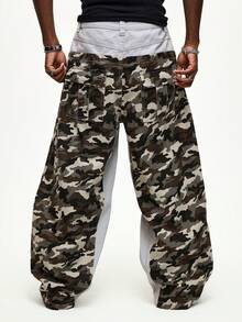 ROMWE MEN Street Life Herren Patchwork Camouflage Muster Relaxed Fit Jeans mit Taschen - Grün - Übersicht 3