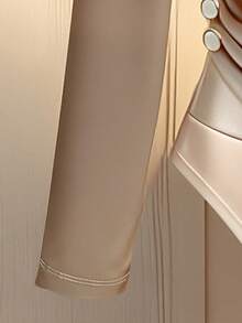 Franclia This Stylish New Minimalist Solid Champagne-Colored Glossy Jumpsuit Features A Satin Satin Collar, Long Sleeves With Pleated Waist And Button Details, And A Bow Tie. It's A Chic And Flattering Women's Jumpsuit That Flatters The Figure.Winter Clothes For Women,Christmas,New Year Clothes,White Outfit For New Year's Eve,Party,Beach,Elegant,Casual,Casual Outfit For Women,Romance, Valentine's Day, Dating,Graduation Season Attire, Fashionable Casual Commuter Wear, Business Office Wear, Versatile And Stylish Everyday Casual Wear, Urban Teacher's Professional Attire