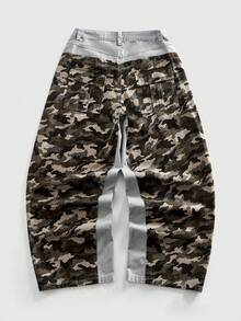 ROMWE MEN Street Life Herren Patchwork Camouflage Muster Relaxed Fit Jeans mit Taschen - Grün - Übersicht 4