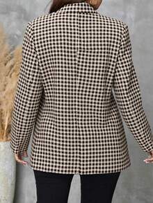 "Blazer de Pata de Gallo con Textura y Hombros Amplios - Estilo Retro, Textura Premium y Adaptable a Diversas Ocasiones" - Café integral - Ver 3