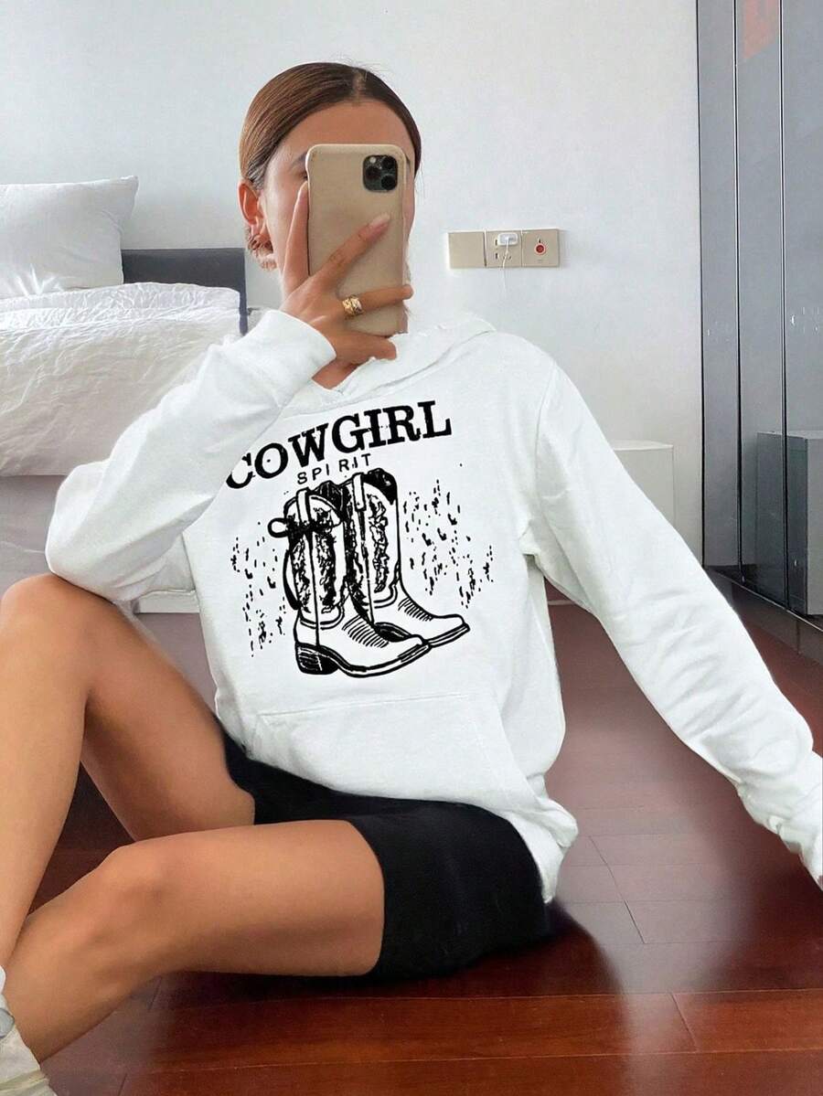Sudadera "Cowgirl Spirit" con estampado western y bolsillo canguro - Blanco - Ver 1