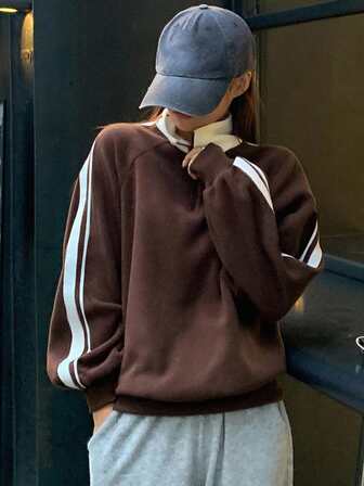 FRIFUL Women's Side Stripe Raglan Sleeve Letter Embroidered Sweatshirt,Long Sleeve Tops,Fall Clothes