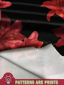 Aloruh 優雅紅黑百合花紋金屬扣飾鏤空修身彈性長洋裝，女款，夏季派對之夜晚禮服 - 紅色和黑色 - 查看 4