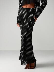MISSGUIDED Polka Dot Two Piece Coordinating Set With Lace Trim Button Front Top And High Waist Maxi Skirt - Black - View 3