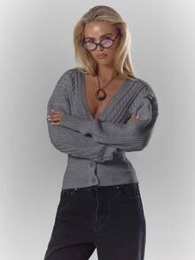 MUSERA V-Neck Cable Knit Cinched Waist Cardigan Fall Autumn Cosy Cute Casual Coffee Club Winter   Spring  Sweater