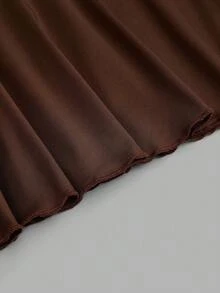 Sweetra Plus Size Solid Color Asymmetric Collar Long Sleeve Waist Cinched Dress - Brown - View 6