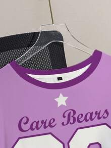 SHEIN X Care Bears Plus Size Summer Casual Numeric & Bear Print Round Neck Short Sleeve T-Shirt - White - View 4