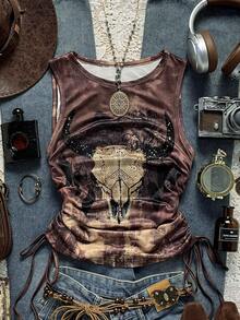 Easelle 女士个性化印花圆领无袖背心 - 摩卡棕 - 查看 11