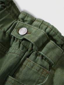 Girls' Casual Floral Waist Denim Jeans, Fashion & Versatile - Army Green - View 3