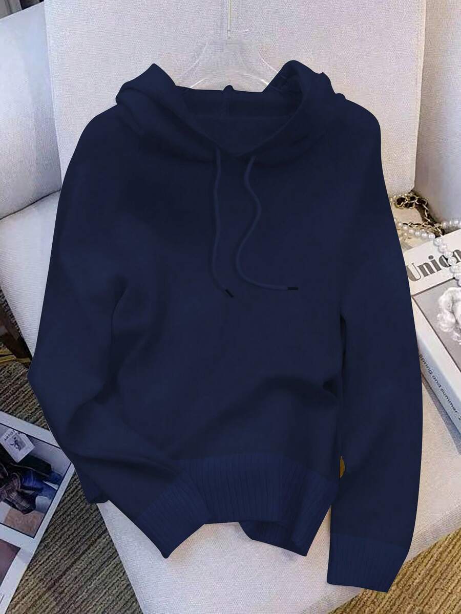 EMERY ROSE Women's Minimalist Casual Hooded Long Sleeve Sweater, Versatile For Autumn/Winter - Navy Blue - View 1
