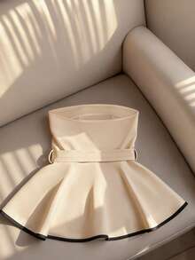 Franclia Autumn/Winter Bandeau Top, Tight Waist Charming Women Bandeau Blouse - Apricot - View 2