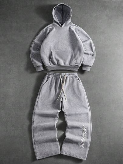 PAVTROS Erkek Kapüşonlu Sweatshirt Takımları, Erkek Sokak Giyim, Bol, Marka, Erkek Arkadaşımı Seviyorum, Grafik, Erkek Arkadaş, Erkek Kapüşonlu Sweatshirt Seti Yapısal Çizgi Ekleme, Köpük Baskı ve Yıldız Desenli.