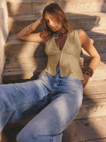 Aralina Women's Winter / Summer Sleeveless Peplum Hem Shirt Suitable For Work Or The Office Elegant Top For Women Casual Top Party Top Cute Going Out Top Everyday Wear