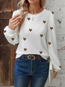 EMERY ROSE Fashionable Casual New White Base Heart Print T-Shirt - Multicolor - View 3