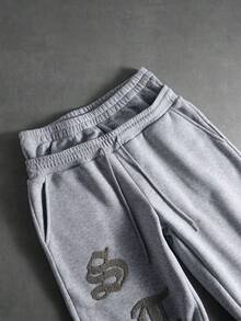 PAVTROS Men's Casual Fashion Street Hooded Sweatshirt With Embroidered Letter Kangaroo Pocket & Thermal Lined, Paired With Drawstring Waist Wide Leg Sweatpants Set, Suitable For Autumn/Winter Hoodie And Sweatpants Set Designer Sweatsuit Mens Jogger Set Mens Sweatsuit Set, - Grey - View 14