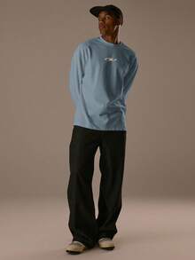 Musero 男士宽松圆领印花长袖上衣 春夏款 - 霧霾藍 - 查看 5