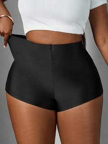 SHEIN PETITE CURVE Plus Size Solid Color Zipper Tight High Waist Sexy Shorts - Black - View 3