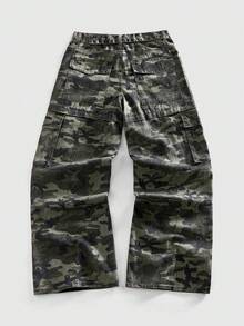 ROMWE MEN Grunge Punk Men's Camouflage Print Belted Cargo Jeans, Casual Workwear - Multicolor - View 2
