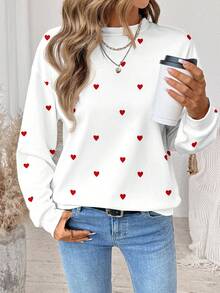 SHEIN LUNE Casual Minimalist Heart Graphic Print Round Neck Loose Fit Plus Size Women Sweatshirt - Multicolor - View 5
