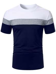 Manfinity Homme Áo thun nam cổ tròn tay ngắn màu tương phản phong cách Anh thường ngày - Nhiều màu - Xem 3