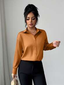 Mulvari 勃艮第红女士长袖衬衫 - 卡其色 - 查看 8