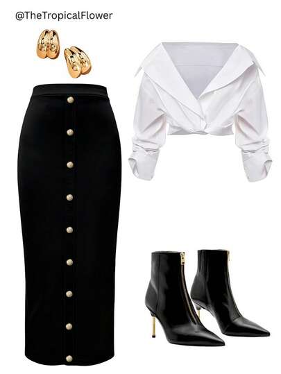 GlowEve Women's Solid Color Metal Button Decorated Elegant Pencil Skirt