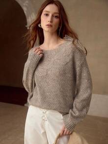 MOTF PREMIUM 羊毛3D花卉针织毛衣，秋冬 - 藕粉色 - 查看 5