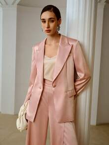ZEYLAH Elegant Satin Blazer, Romantic For Spring/Summer, Suitable For Valentine's Day - Pink - View 3