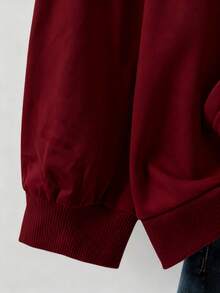 EMERY ROSE Plus Size Women Letter Embroide, Casual Loose Fit Retro American Style Sweatshirt For Women Women Sweatshirts Women's Sweatshirts - Burgundy - View 4