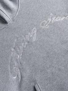 PAVTROS 男士休闲时尚街头风连帽卫衣，带字母刺绣、袋鼠口袋和保暖内衬，搭配星形图案抽绳阔腿运动裤套装，秋冬款 - 灰色 - 查看 2