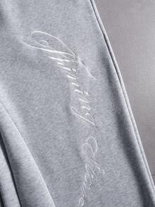 PAVTROS 男士休闲时尚街头风连帽卫衣，带字母刺绣、袋鼠口袋和保暖内衬，搭配星形图案抽绳阔腿运动裤套装，秋冬款 - 灰色 - 查看 6