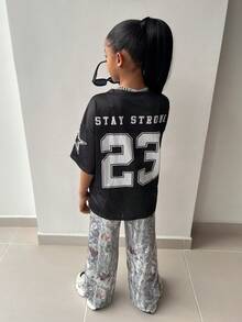 Áo nỉ rộng in chữ và số SLAYR KIDS thời trang đường phố thường ngày cho bé gái tuổi teen, Xuân/Hè - màu đen - Xem 2