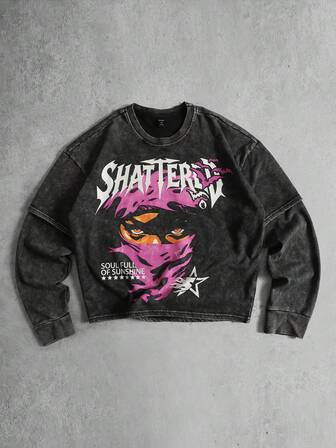 Maglietta a maniche lunghe con stampa consumata da uomo