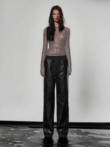 MUSERA Sheer Mesh Long Sleeve Fitted Crewneck Top Fall Autumn Winter Streetwear Cool Night Out Everyday Sexy Elegant - Grey - View 3