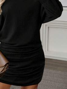 EMERY ROSE Váy ôm sát tay dài cánh dơi màu đen thời trang thu đông mới - màu đen - Xem 3