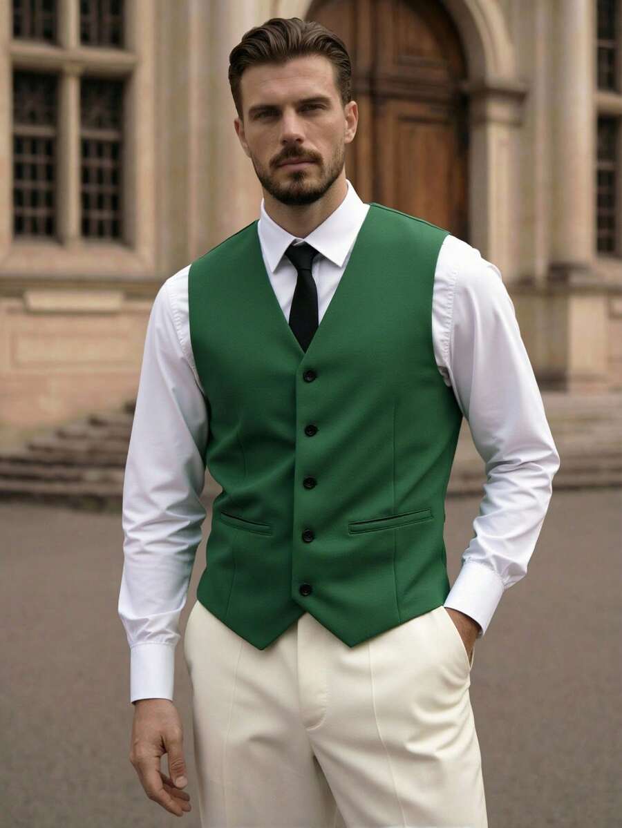 HIMLAND 男士修身休闲梭织无袖西装背心，适合春夏穿着