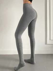 DAZY Sheer Black Tights, Leg Slimming Effect, Thermal Lined, Opaque Look, Thick Footless Tights For Autumn/Winter - Grey - View 8