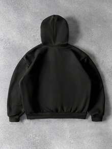 ROMWE MEN sweat-shirt à capuche ample zippé pour hommes avec patch de broderie en forme de croix - Noir - Voir 3