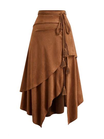 Sweetra Vintage rok in grote maten, elastische taille, asymmetrische zoom, A-lijn rok, herfst/lente