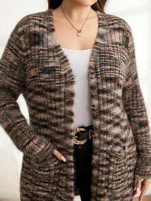 SHEIN LUNE Plus-Size Women's Pink And Grey Cardigan,Winter Casual Vacation Elegant Woolen Thickened Knitted Coat,Old Money Style Christmas Thanksgiving Clothing - Multicolor - View 4