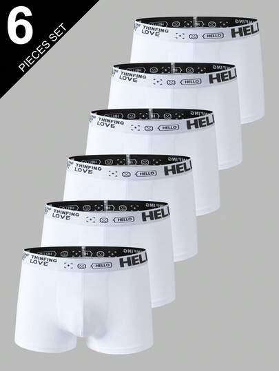 Velminro 6条装白色三角裤，棉质字母腰带平角内裤