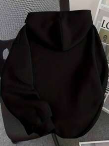 Mujer estilo casual sudadera estampado corazón tejido mezcla color sólido holgada capucha manga larga otoño invierno diario exterior - Negro - Ver 3