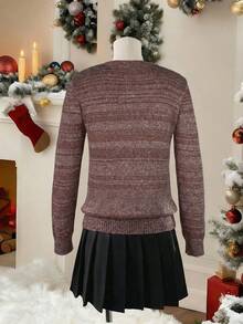 Franclia Áo len dệt kim cổ tròn tay dài họa tiết hươu cho nữ, Áo len chui đầu đính sequin lấp lánh thanh lịch kiểu Pháp mùa thu/đông, Áo len dệt kim thường ngày cho nữ, Lớp lót bó sát co giãn, Giáng sinh, Lễ hội bia Oktoberfest, Lễ hội âm nhạc - Cà phê nâu - Xem 2