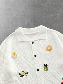 ROMWE MEN Street Life Men's Summer Casual Vacation Style Embroidered Mesh Hollow Knit Top - White - View 2