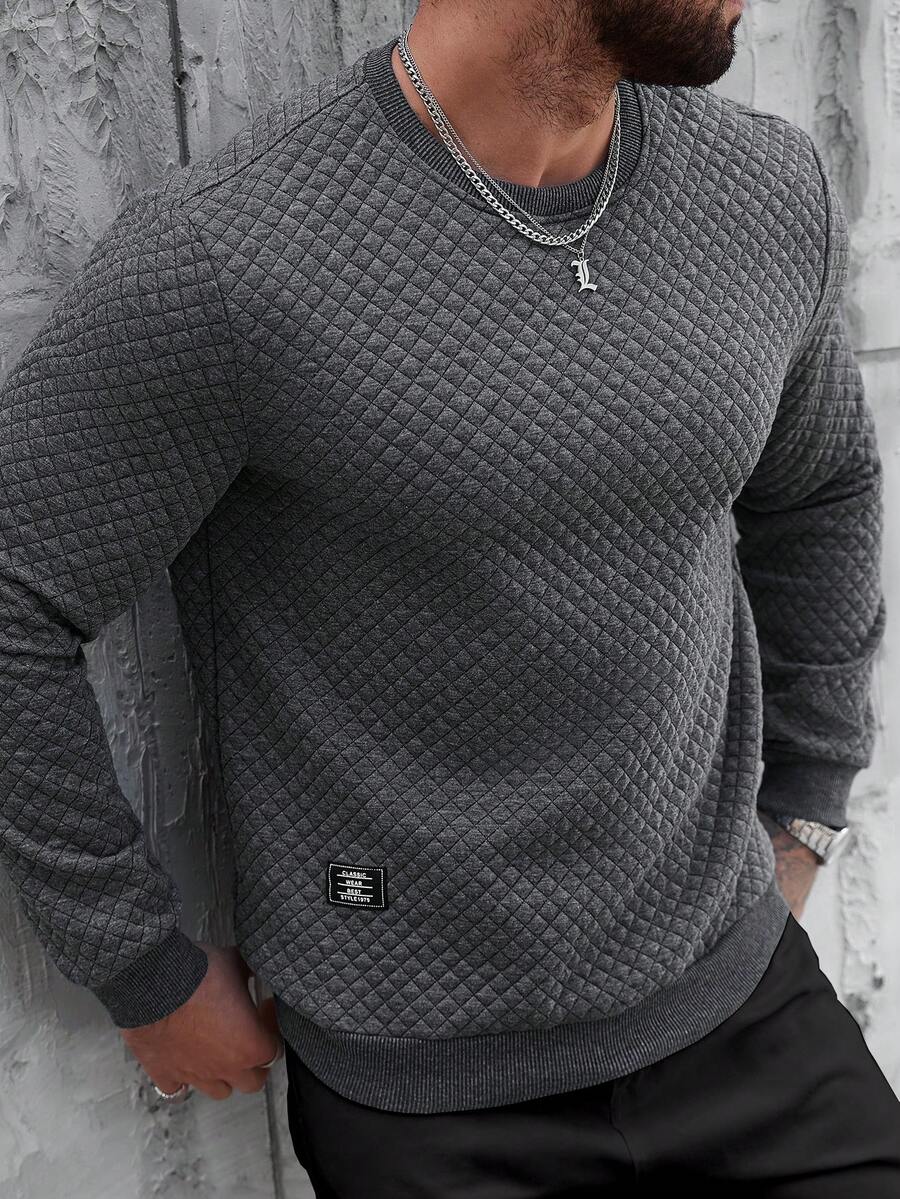 Manfinity Homme Men's Minimalist Casual Daily Wear Pullover Sweatshirt Urban Crew Neck Long Sleeve Casual Dark Grey Sweatshirt, For Friends, Husband, Boyfriend Gifts, For Fall - Grey - View 1