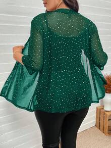 SHEIN LUNE Áo khoác lưới mỏng đính đá Rhinestone cỡ lớn cho nữ Lễ Tạ ơn, Quần áo Giáng sinh, Áo đi chơi đêm giao thừa, Trang phục công sở, Tiệc tùng, Trang phục thường ngày cho phụ nữ, Phong cách quý tộc, Ngày lễ tình nhân, Tình yêu/Người yêu vào mùa thu/đông - Màu xanh lá cây đậm - Xem 2