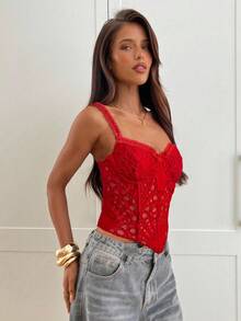 Aloruh Women's Solid Red Sexy Bralette Top, Valentine's Day - Red - View 6
